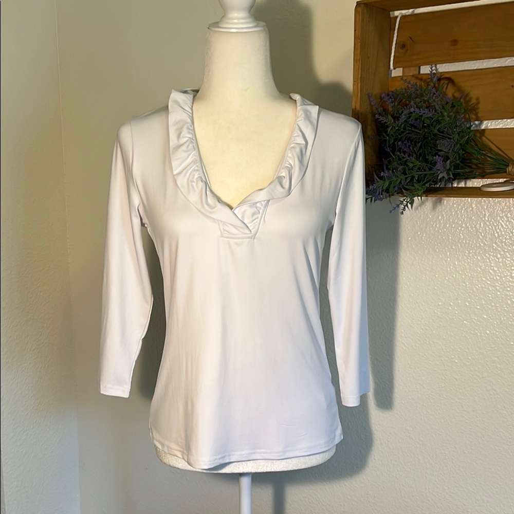 By Design Elegant White Ruffled Women's Top